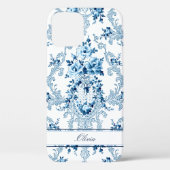 Gepersonaliseerde Franse Rococo Blue & White Flora Case-Mate iPhone Case (Achterkant)