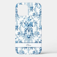 Gepersonaliseerde Franse Rococo Blue & White Flora
