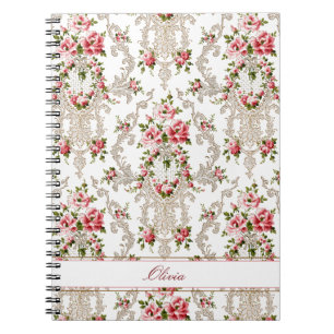 Gepersonaliseerde Franse Rococo Floral-White Achte Notitieboek