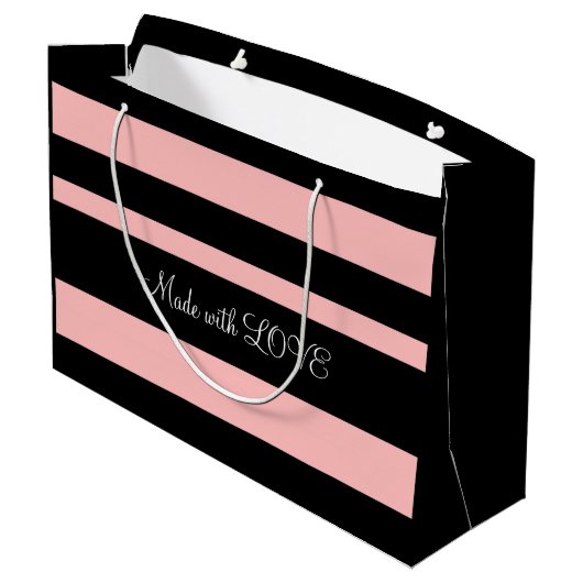 Gepersonaliseerde Front Back Roze en Zwarte Papier Groot Cadeauzakje (Achterkant Gekanteld)