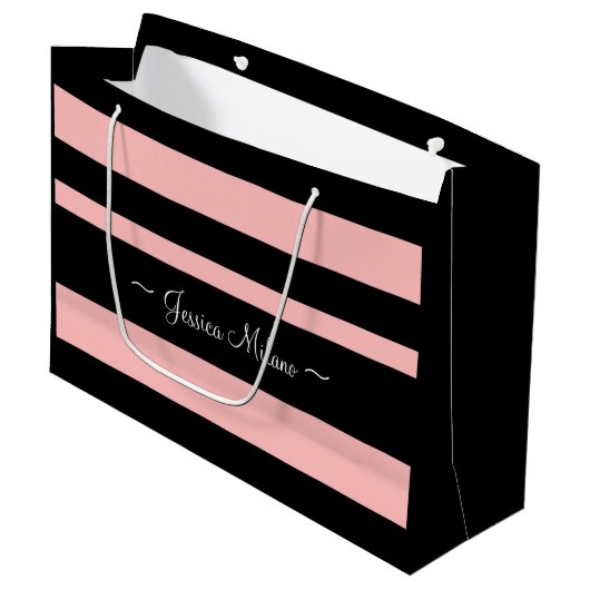 Gepersonaliseerde Front Back Roze en Zwarte Papier Groot Cadeauzakje (Voorkant Gekanteld)