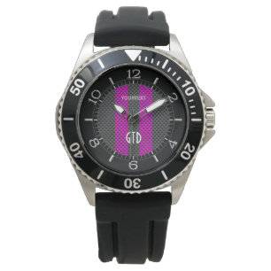 Gepersonaliseerde Fuchsia Racing Stripes Carbon St Horloge