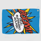 Gepersonaliseerde Fun Comic Book BOOM Golfhanddoek (Horizontaal)