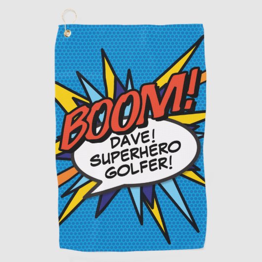 Gepersonaliseerde Fun Comic Book BOOM Golfhanddoek (Voorkant)