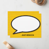 Gepersonaliseerde Fun Comic Book Speech Bubble Notitiekaartje (Voorkant / Achterkant in situ)