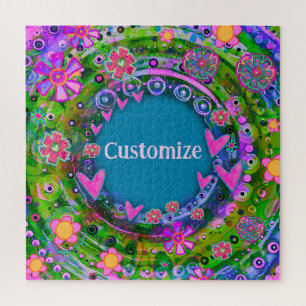 Gepersonaliseerde Fun Floral Hearts Naam Legpuzzel