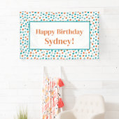 Gepersonaliseerde Fun Polka Dots Confetti Verjaard Spandoek (Insitu)