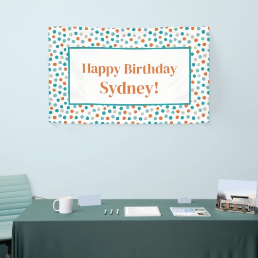 Gepersonaliseerde Fun Polka Dots Confetti Verjaard Spandoek (Beurs)