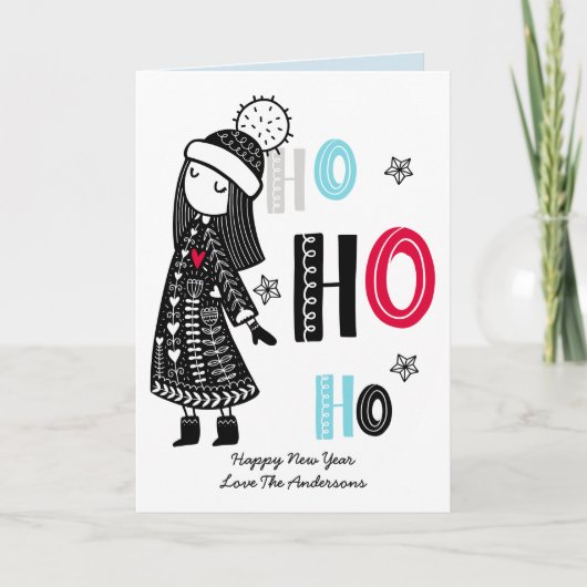 Gepersonaliseerde Fun Scandinavian Kerstdoodles Kaart (Voorkant)