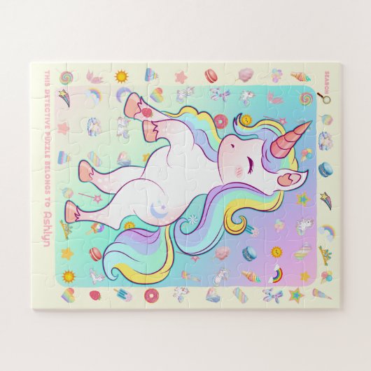 Gepersonaliseerde Fun Unicorn Detective Object Hun Legpuzzel (Horizontaal)