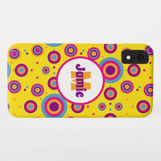 Gepersonaliseerde Funky Circles Pattern on Yellow Case-Mate iPhone Case (Achterkant (horizontaal))