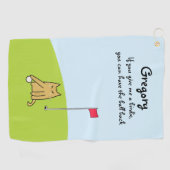 Gepersonaliseerde Funny Cartoon Cat Golf Joke Golfhanddoek (Horizontaal)