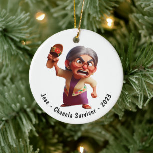 Gepersonaliseerde Funny Chancla Survivor Navidad Keramisch Ornament