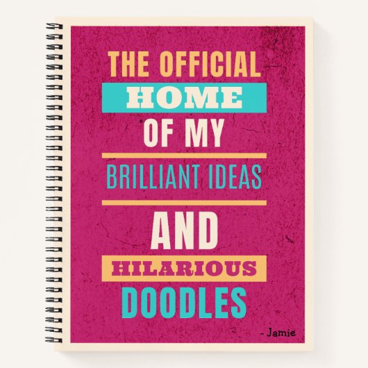 Gepersonaliseerde Funny Doodles Roze Script Typogr Notitieboek (Voorkant)