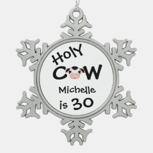 Gepersonaliseerde Funny Holy Koe 30e Humoristische Tin Sneeuwvlok Ornament