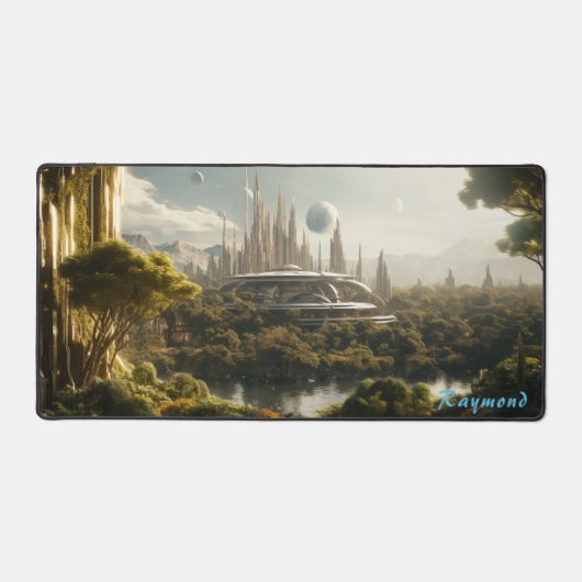 Gepersonaliseerde Future City Landschap Desk Mat (Voorkant)