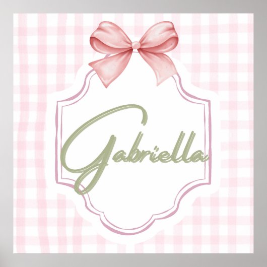 Gepersonaliseerde Gabriella Baby Girl Nursery Bow Poster (Voorkant)