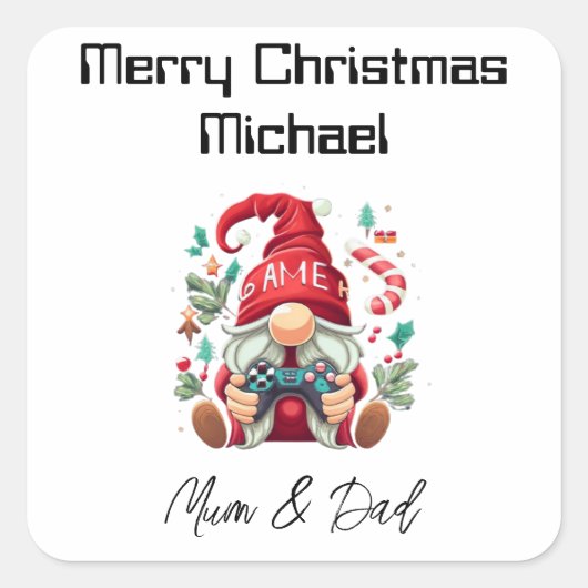 Gepersonaliseerde Gamer Christmas Kaart Vierkante Sticker (Voorkant)