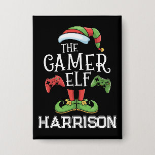 Gepersonaliseerde Gamer Elf Kerst Video Gamen Button