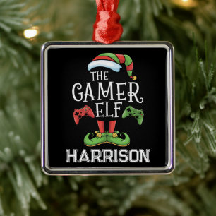 Gepersonaliseerde Gamer Elf Kerst Video Gamen Metalen Ornament