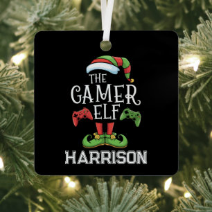 Gepersonaliseerde Gamer Elf Kerst Video Gaming  Metalen Ornament