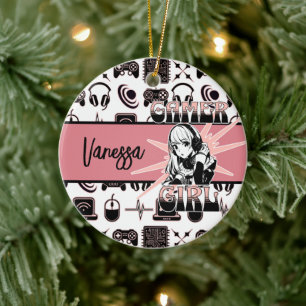 Gepersonaliseerde Gamer Meisje Kansspelen Keramisch Ornament