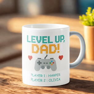Gepersonaliseerde gamer papa   Level Up vader met  Koffiemok