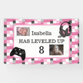 Gepersonaliseerde gamingweergave Gewaardeerd roze  Spandoek (Horizontaal)