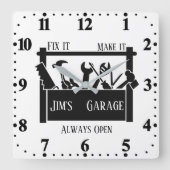 Gepersonaliseerde garage vierkante klok (Voorkant)