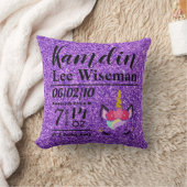 Gepersonaliseerde Geboorte Eenhoorn Paarse Glitter Kussen (Deken)