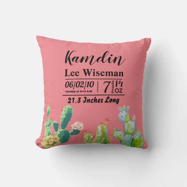 Gepersonaliseerde Geboorte Kussen Bohemian Cactus  (Voorkant)