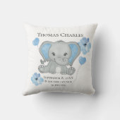 Gepersonaliseerde geboorte Stats Baby Elephant Blu Kussen (Achterkant)