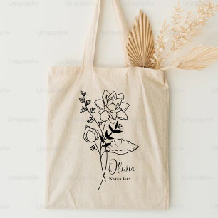Gepersonaliseerde Geboortemaand Bloem Juli Boho Tote Bag
