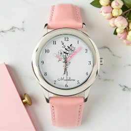 Gepersonaliseerde Geboortemaand Bloem voor Haar Bl Horloge