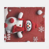 Gepersonaliseerde gebreide sneeuwpop fleece deken (Voorkant (Horizontaal))