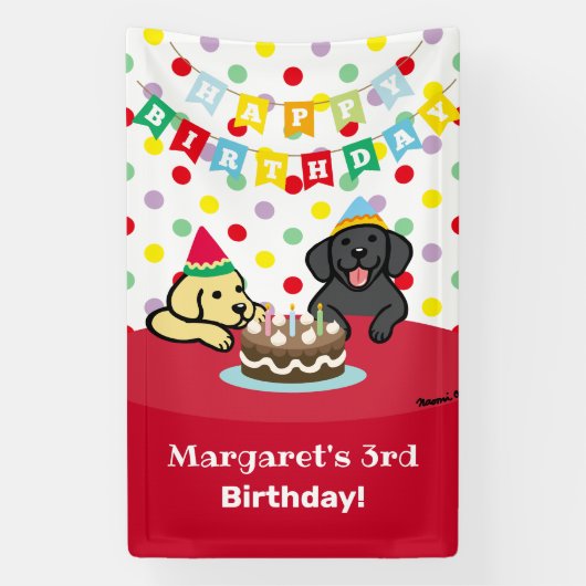 Gepersonaliseerde geel en zwart labradors verjaard spandoek (Verticaal)