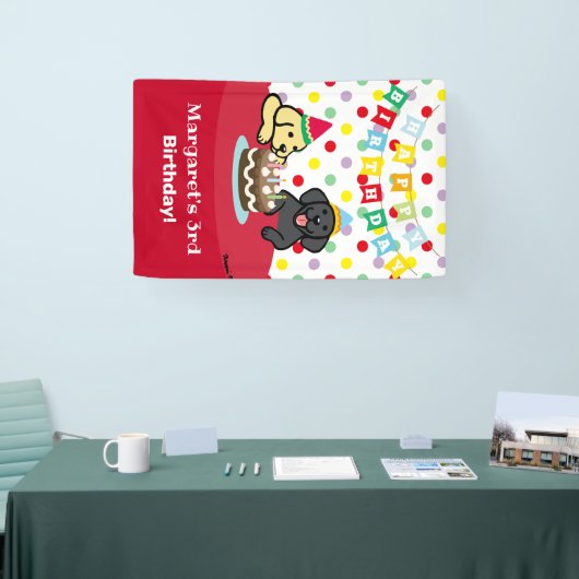 Gepersonaliseerde geel en zwart labradors verjaard spandoek (Beurs)