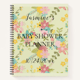 Gepersonaliseerde geel roze groene bloemen Baby sh Notitieboek