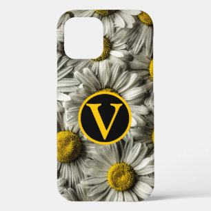 Gepersonaliseerde geel wit & zwart madeliefje bloe iPhone 12 hoesje