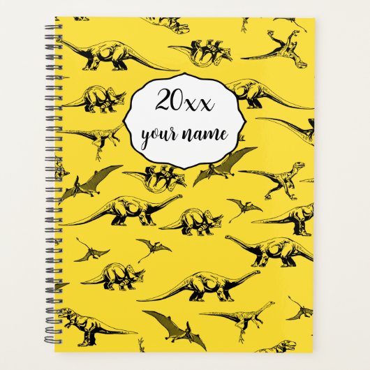 Gepersonaliseerde Gele Dinosaur Planner voor Kinde (Voorkant)