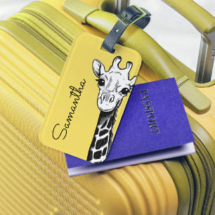 Gepersonaliseerde Gele Giraffe Bagagelabel