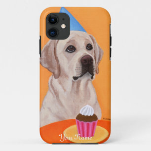 Gepersonaliseerde gele labrador Birthday Cupcake iPhone 11 Hoesje
