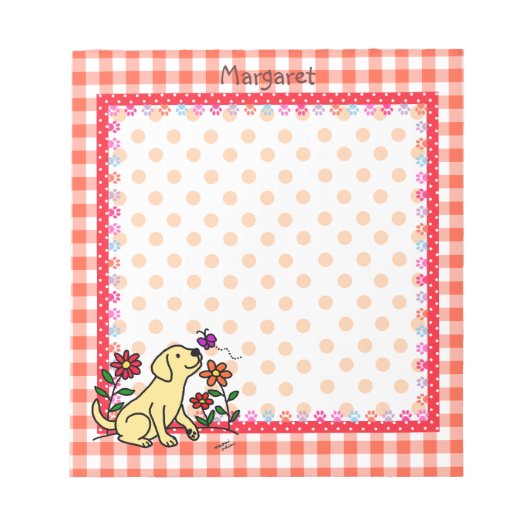 Gepersonaliseerde gele labrador & groen notitieblok (Voorkant)