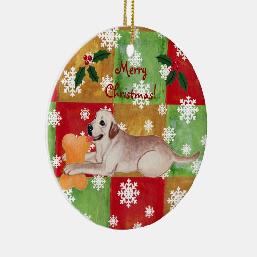 Gepersonaliseerde gele labrador kerstmozaïek keramisch ornament (Rechts)