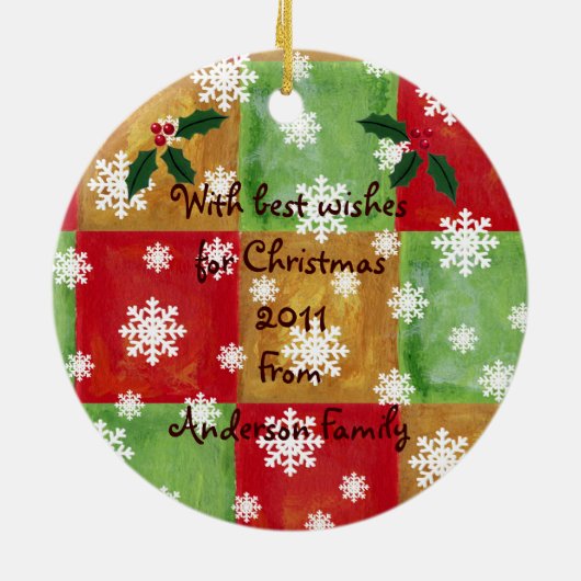 Gepersonaliseerde gele labrador kerstmozaïek keramisch ornament (Achterkant)