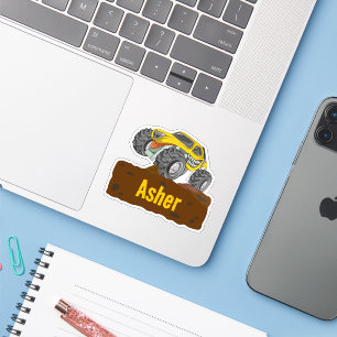 Gepersonaliseerde Gele Monster Truck Naam Labels