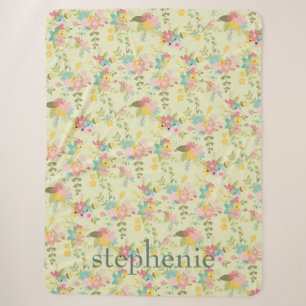 Gepersonaliseerde gele roze groene bloemen sherpa deken