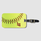Gepersonaliseerde gele softball bagagelabel (Voorkant (horizontaal))