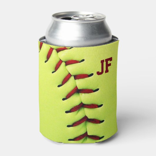 Gepersonaliseerde gele softball blikjeskoeler (Blikje Voorkant)
