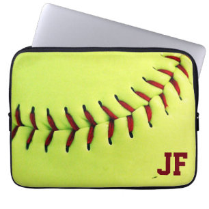 Gepersonaliseerde gele softball laptop sleeve